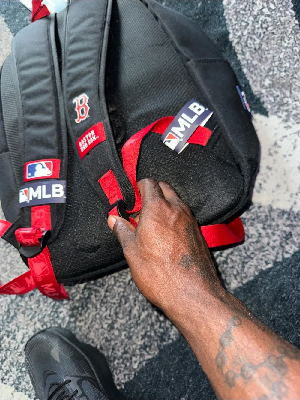 MLB Black Backpack with Red Boston B Logo